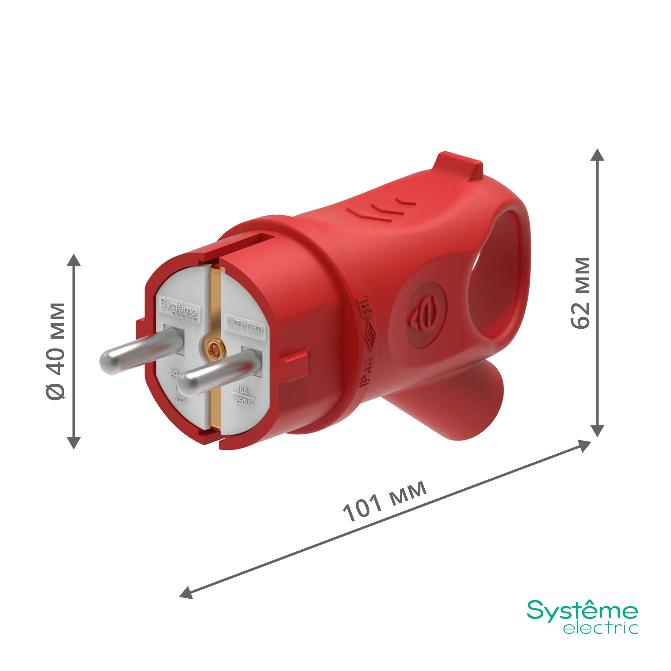 Systeme Electric MultiSet Красная Вилка 2К+З угловая каучуковая 16А/250В IP44 — миниатюра 2
