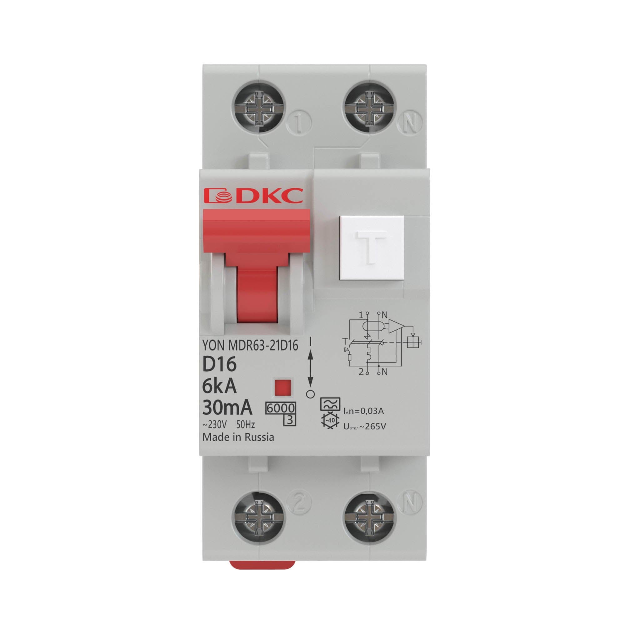 DKC YON pro Автоматический выключатель дифференциального тока АВДТ MDR63 1P+N 16A C 10mA 6kA тип A MDR63-21C16-A — миниатюра 2