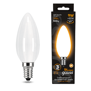 Gauss Лампа Filament Свеча 9W 590lm 3000К Е14 milky LED 103201109 — миниатюра 1