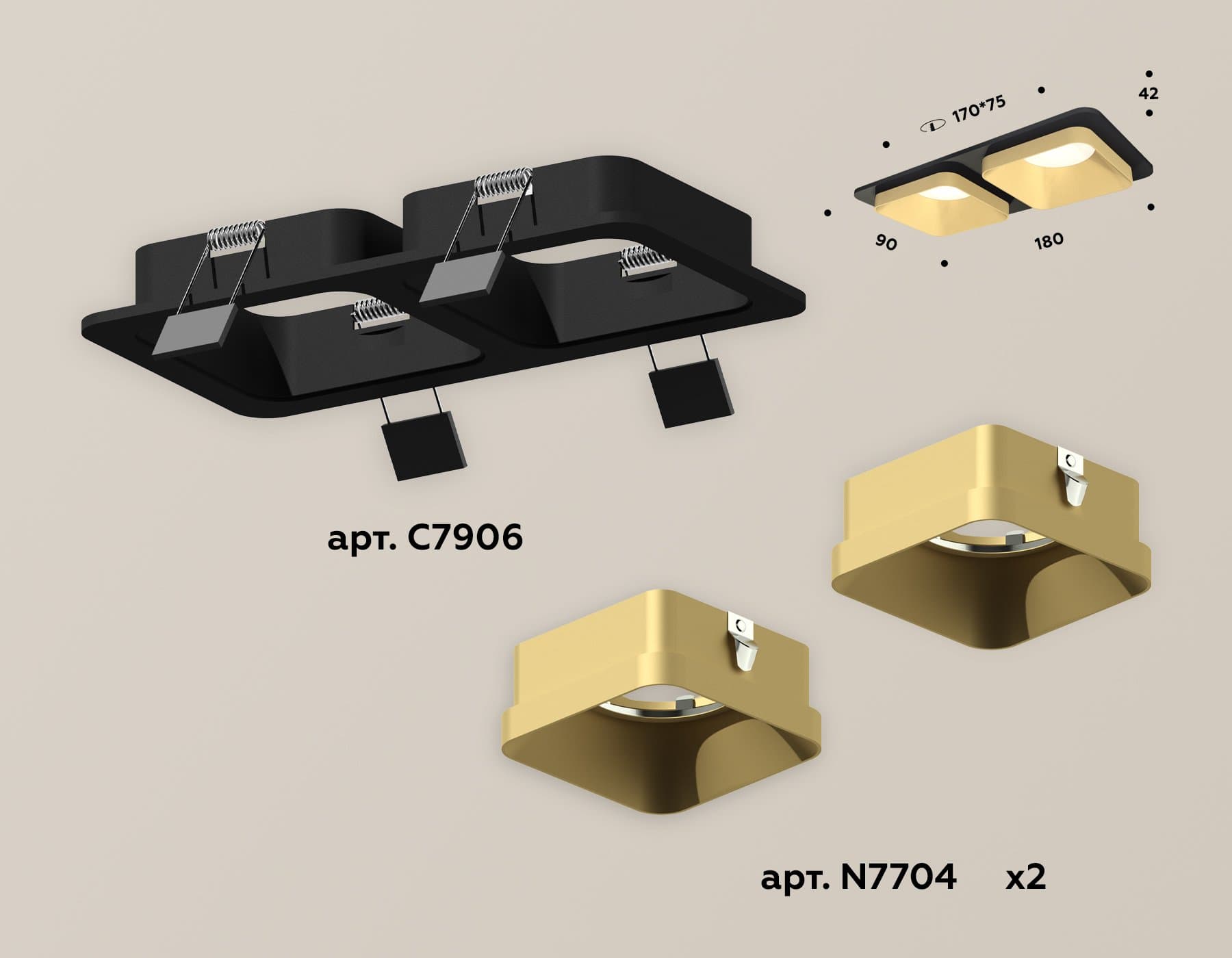 Ambrella Комплект встраиваемого светильника XC7906004 SBK/SGD черный песок/золото песок MR16 GU5.3 (C7904, N7704) — миниатюра 2