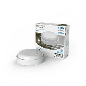 Gauss Светильник ЖКХ UNIVERSAL круг 15W 1200lm 6500K 160-260V IP65 D160*53 белый LED 126411315 — миниатюра 1