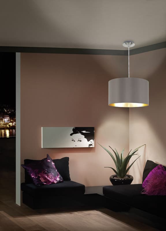 Eglo Подвес MASERLO, 1х60W (E27), Ø380, никель матовый/текстиль, каппучино, золотой 31603 — миниатюра 2