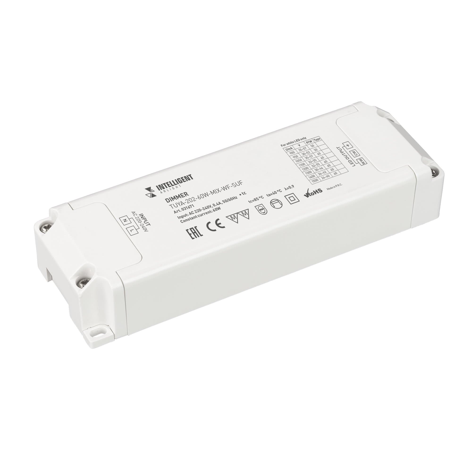 Arlight INTELLIGENT Диммер TUYA-202-60W-MIX-WF-SUF (230V, 433MHz, 900-1500mA) (INTELLIGENT -) 031671