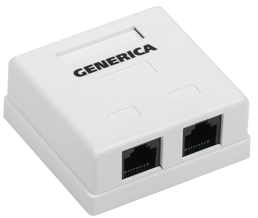 IEK GENERICA Розетка инф. настенная RJ45 кат. 5Е UTP 2 порта CS2-1C5EU-22-G — миниатюра 1