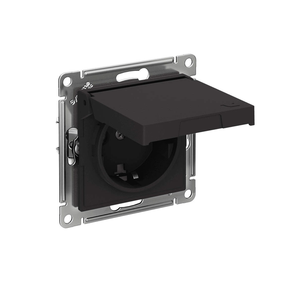 Systeme Electric AtlasDesign Карбон Розетка с заземл. со шторк. с крышкой, 16А,IP20,мех., быстрозажим. клем. — миниатюра 1