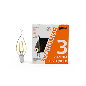 Лампа Gauss Filament Свеча на ветру 7W 550lm 2700К Е14 LED (3 лампы в упаковке) 1/20 104901107T — миниатюра 1