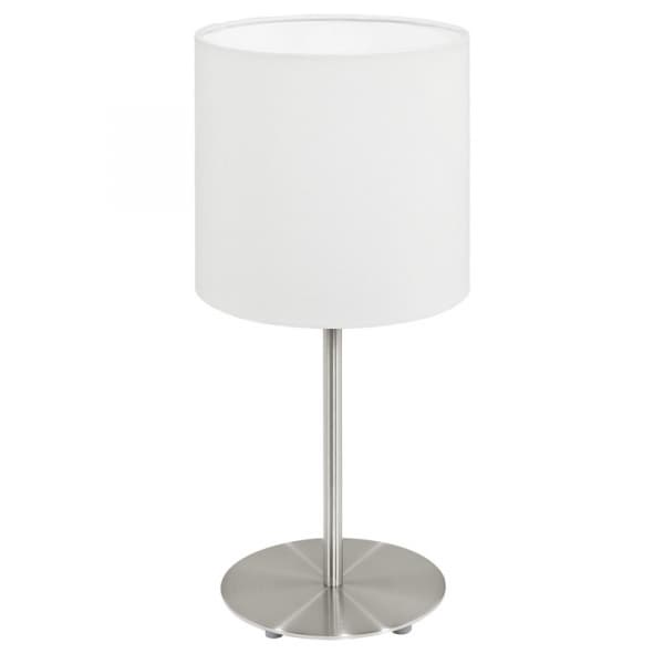 Eglo Лампа настольная PASTERI, 1х60W(E14), Ø140, H275, никель матовый/текстиль, белый 95725
