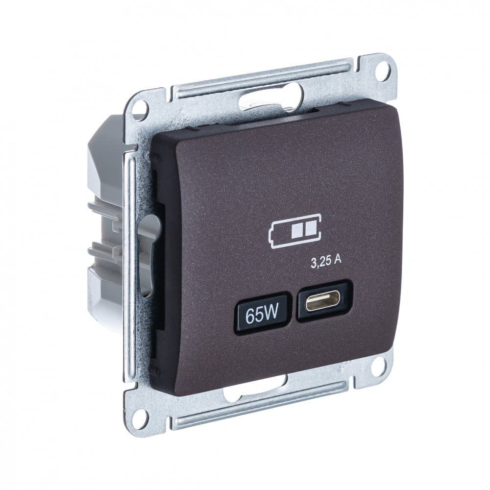 Systeme Electric Glossa Шоколад USB Розетка тип-C 65W высокоскор.заряд. QC, PD, мех.