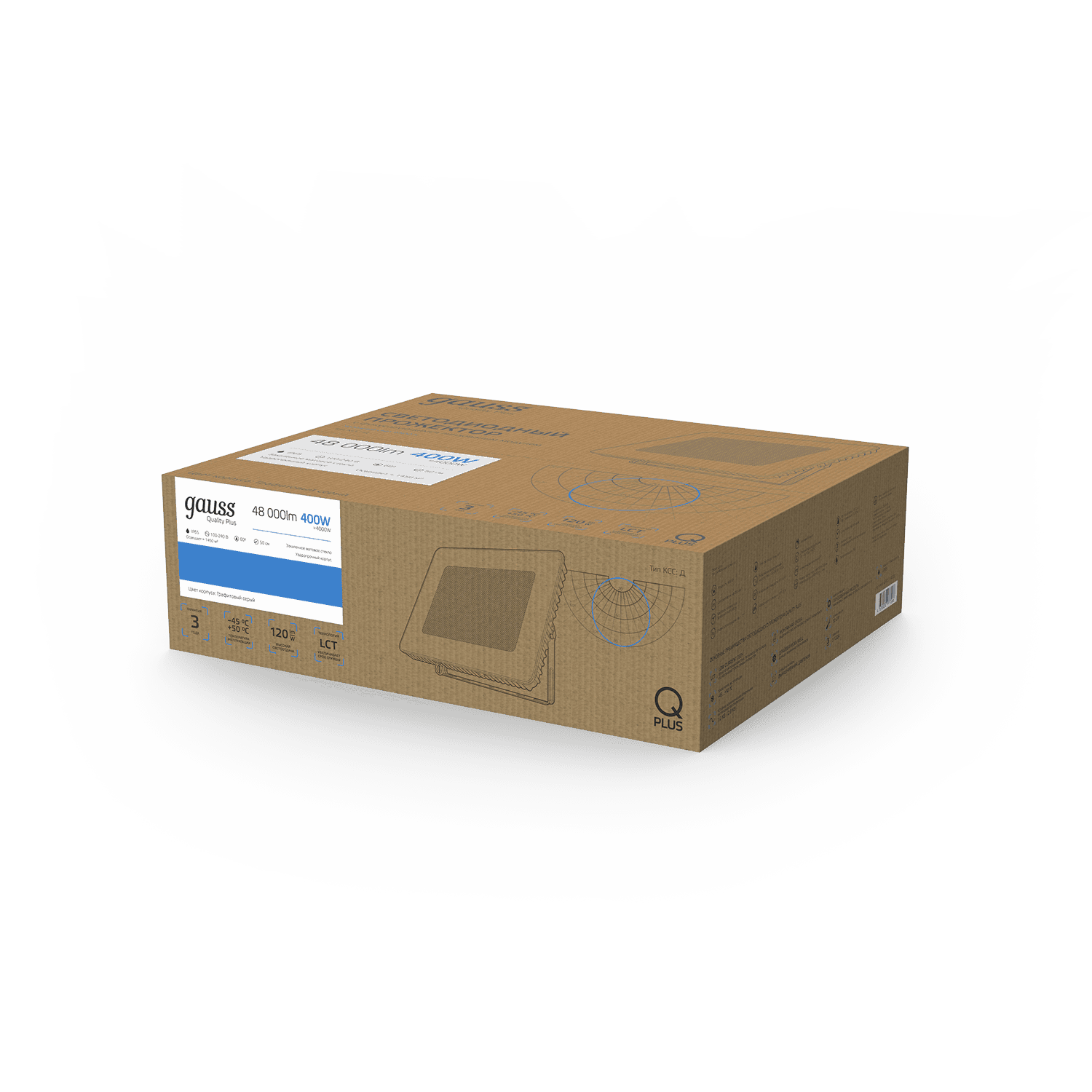 Gauss Прожектор Qplus 400W 48000lm 6500K 175-265V IP65 графитовый линзованный 40° LED 690511400L — миниатюра 6