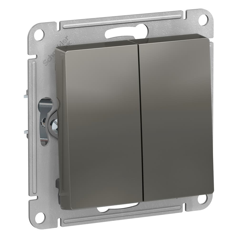 Systeme Electric AtlasDesign Сталь Выключатель 2-клавишный с самовозвратом, сх.2, 10А, механизм