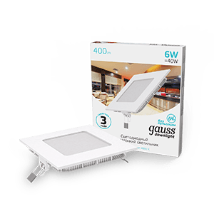 Gauss Светильник Slim квадрат 6W 400lm 4000K 180-265V IP20 монтаж Ø105*105 120*120*22 LED 940111206