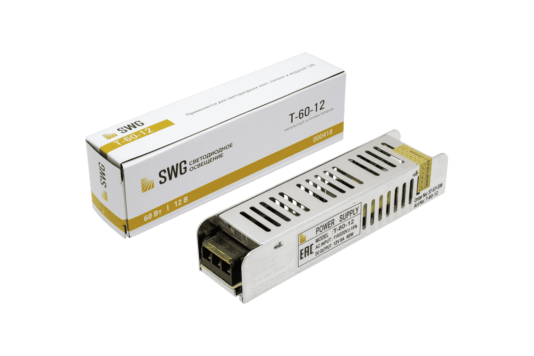 SWG Блок питания компактный (узкий), 60 W, 12V T-60-12