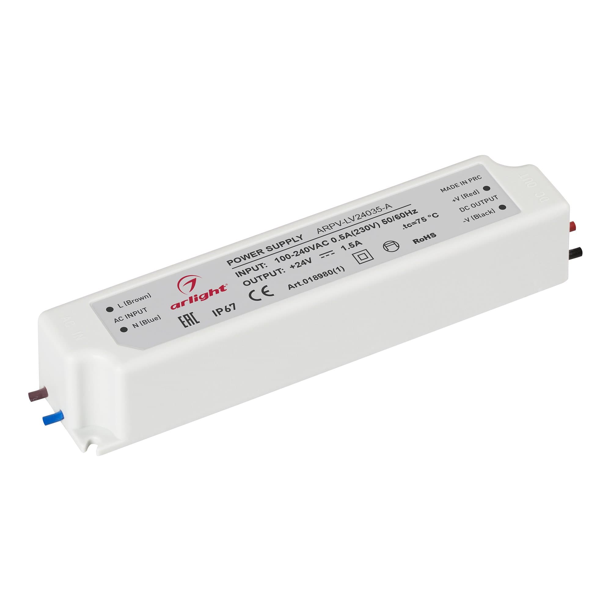 Arlight Блок питания ARPV-LV24035-A (24V, 1.5A, 35W) (IP67 Пластик, 3 года) 018980(1) — миниатюра 1