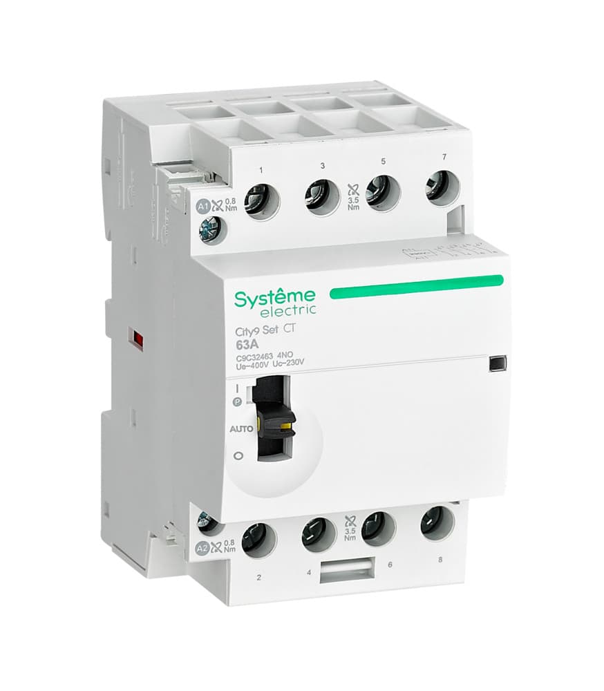 Systeme Electric City9 SET Модульный контактор 4P 4НО 63A, Ручное управление, AC 400В-230В
