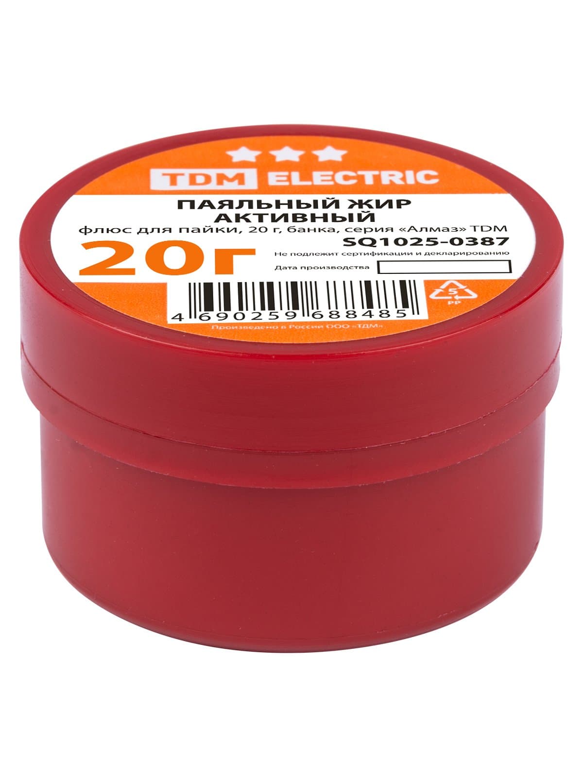 TDM Флюс для пайки, паяльный жир активный, 20 г, банка, серия "Алмаз" SQ1025-0387