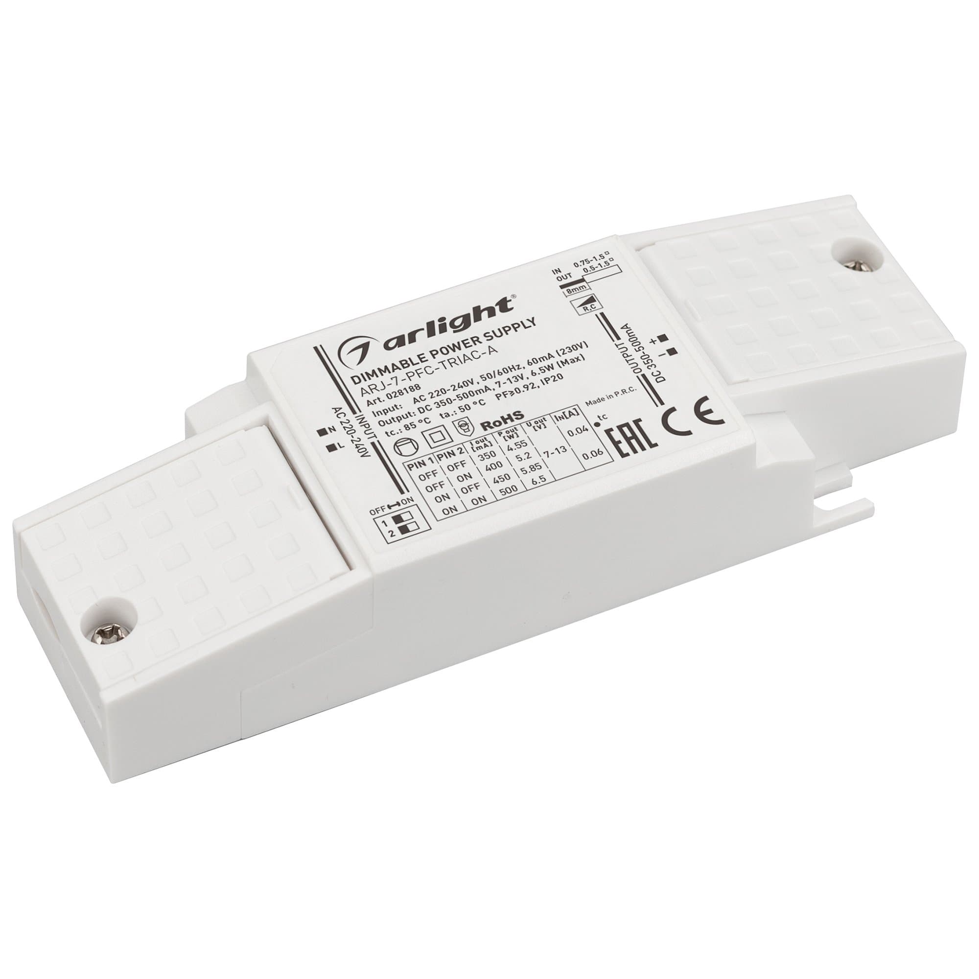 Arlight Блок питания ARJ-7-PFC-TRIAC-A (7W, 350-500mA) (IP20 Пластик, 5 лет) 028188 — миниатюра 3
