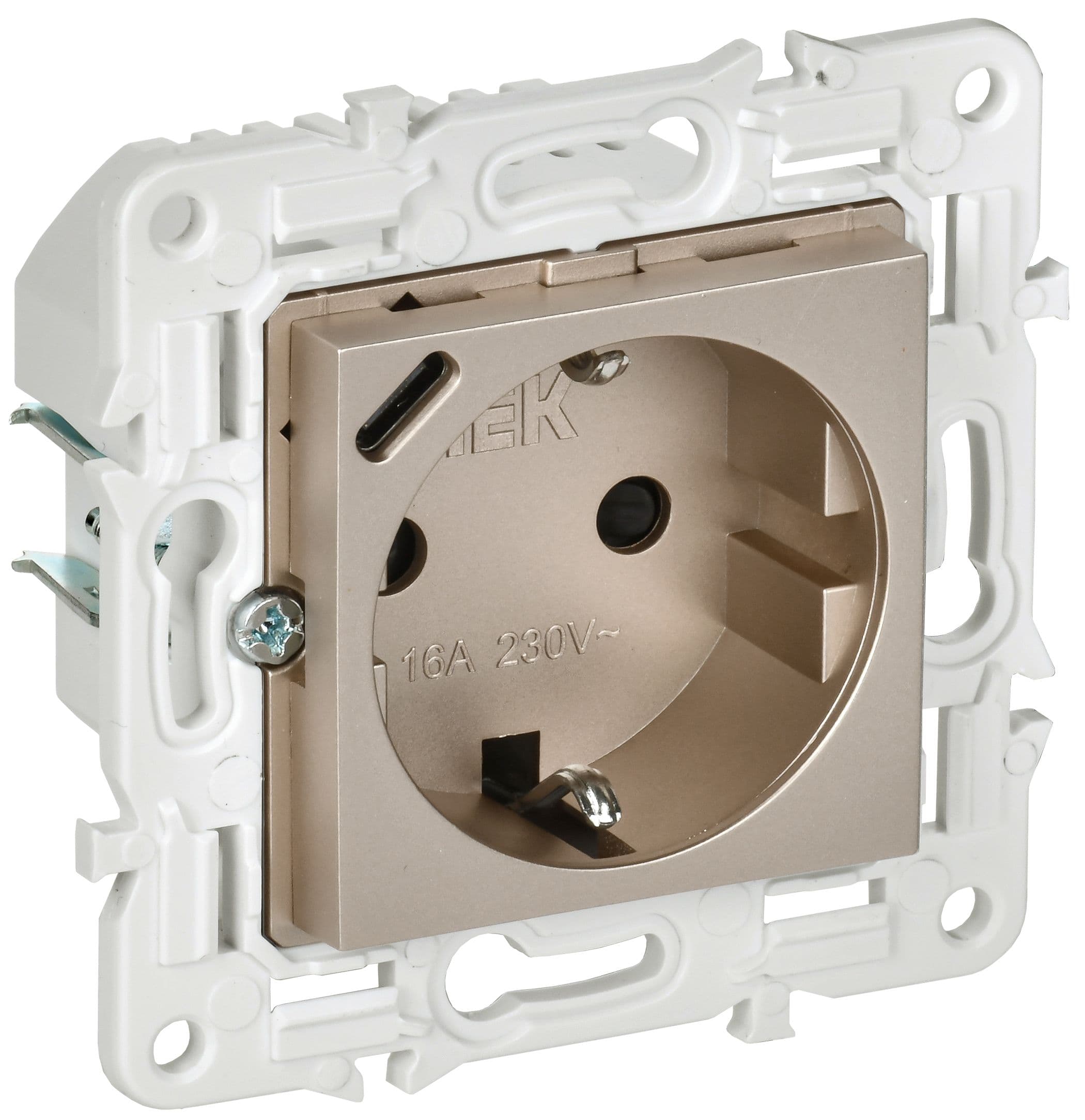 IEK SKANDY Шампань Розетка с/з с защитными шторками 16А с USB C 18Вт SK-R17Sh