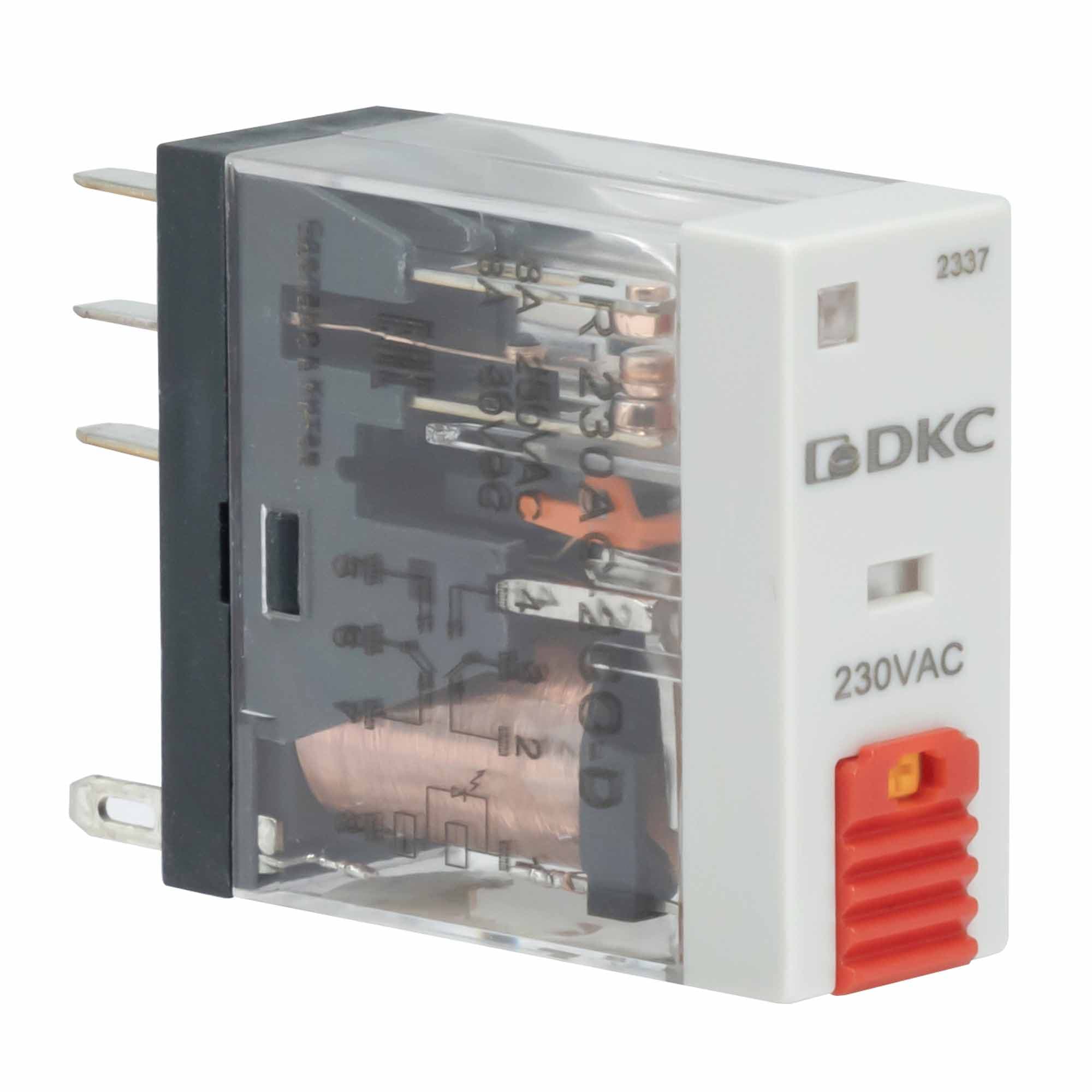 DKC Реле миниатюрное промышленное, 2CO, ком. ток 8А, AgSnO2, напряжение 12V AC, опция: тест-кнопка+светодиод