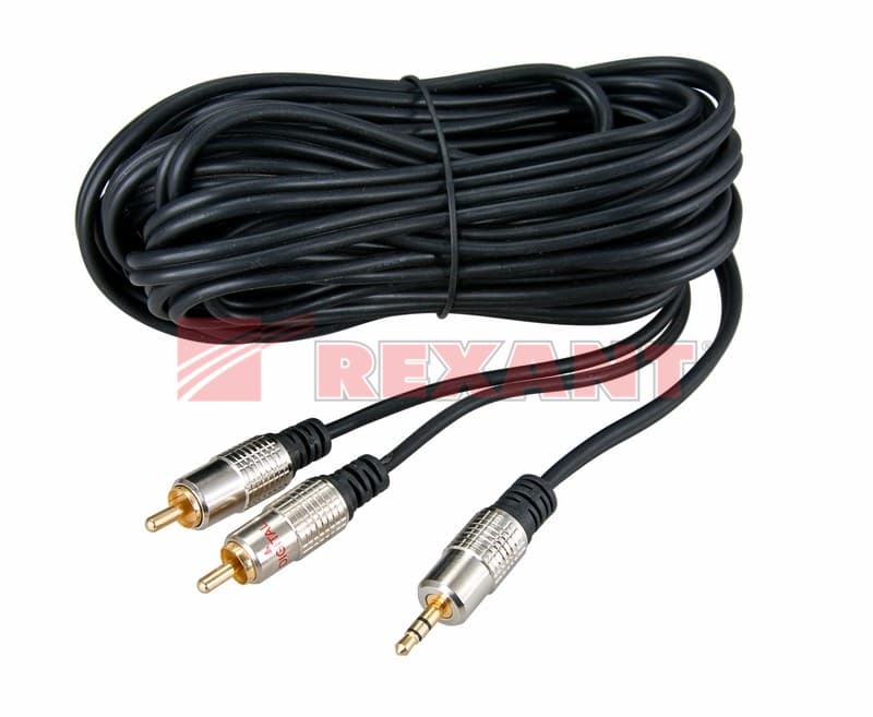 Шнур 3.5 Stereo шт - 2RCA шт 5М (GOLD) - металл Rexant 17-4225 — миниатюра 2