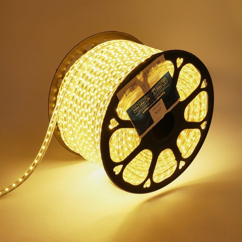 LED лента 220В, 13*8 мм, IP65, SMD 5050, 60 LED/m Тепло-белая Rexant 142-106