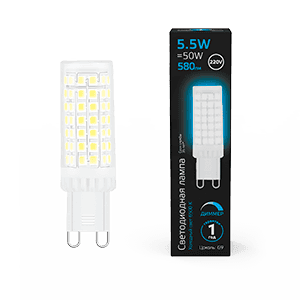 Gauss Лампа G9 AC185-265V 5,5W 580lm 6500K керамика диммируемая LED 107309355-D