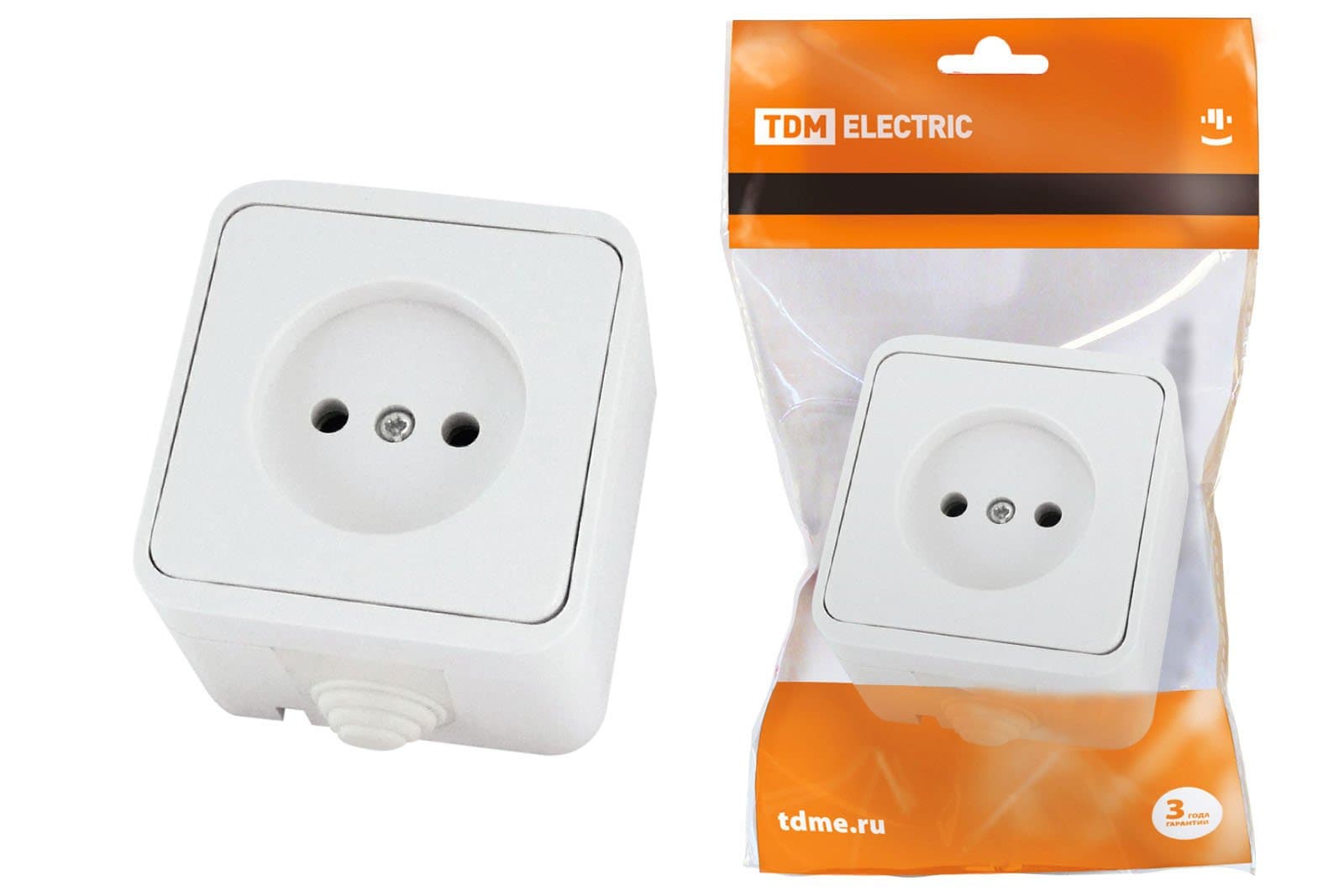 TDM Розетка 2П OУ IP44 10А белая "Орель" SQ1802-0004