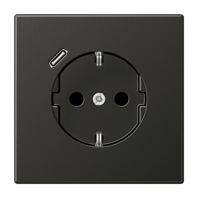 JUNG Розетка SCHUKO® с USB-зарядным устройством, тип С термопласт антрацит AL1520-18CAN-L