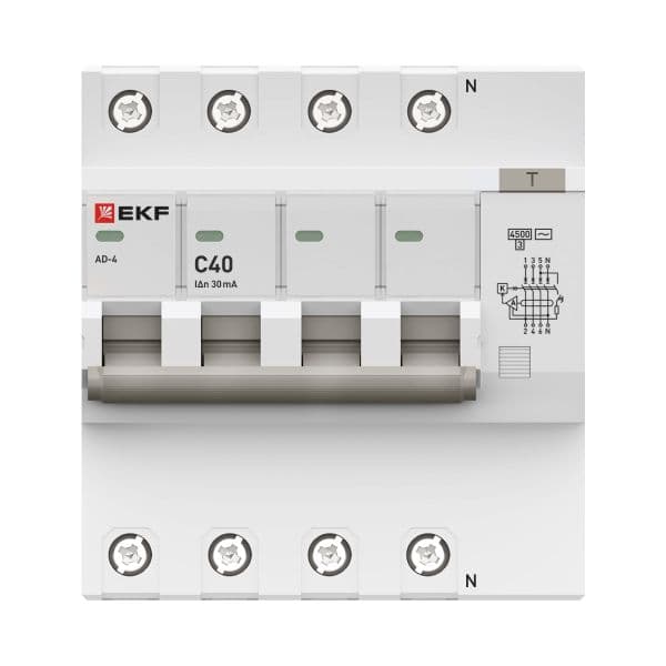 EKF Автоматический выключатель дифференциального тока АД-4 4P 40А характеристика C 30мА тип АС электронный 4,5кА PROXIMA — миниатюра 9