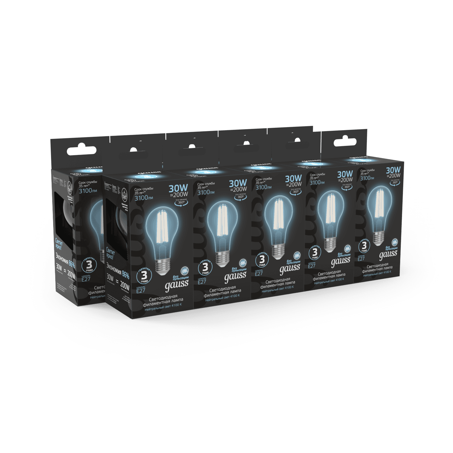 Gauss Лампа Filament А70 30W 3100lm 4100К Е27 LED 1/10/40 102902230 — миниатюра 7