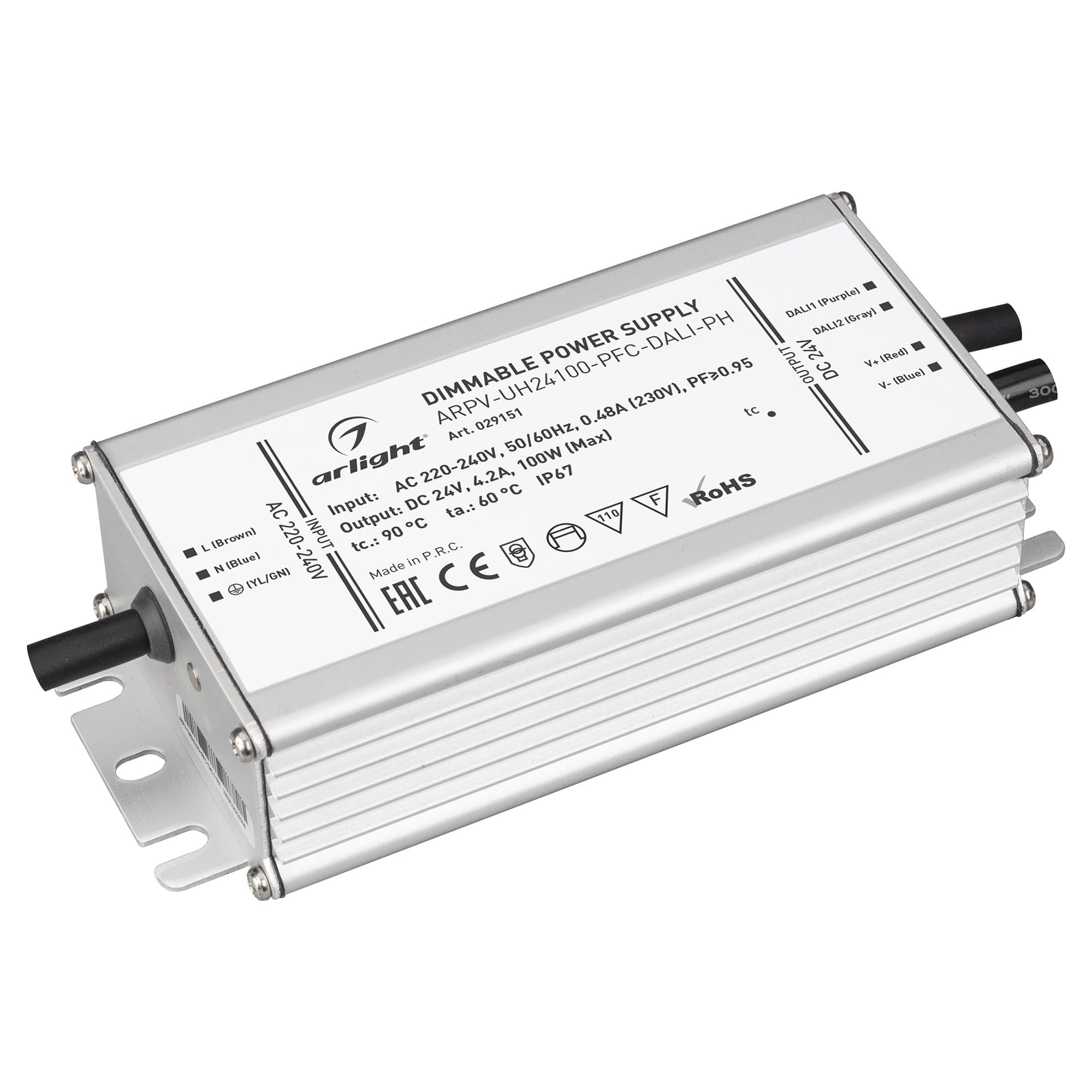 Arlight Блок питания ARPV-UH24100-PFC-DALI-PH (24V, 4.2A, 100W) (IP67 Металл, 7 лет) 029151 — миниатюра 1