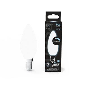 Gauss Лампа Filament Свеча 9W 610lm 4100К Е14 milky диммируемая LED 103201209-D — миниатюра 1