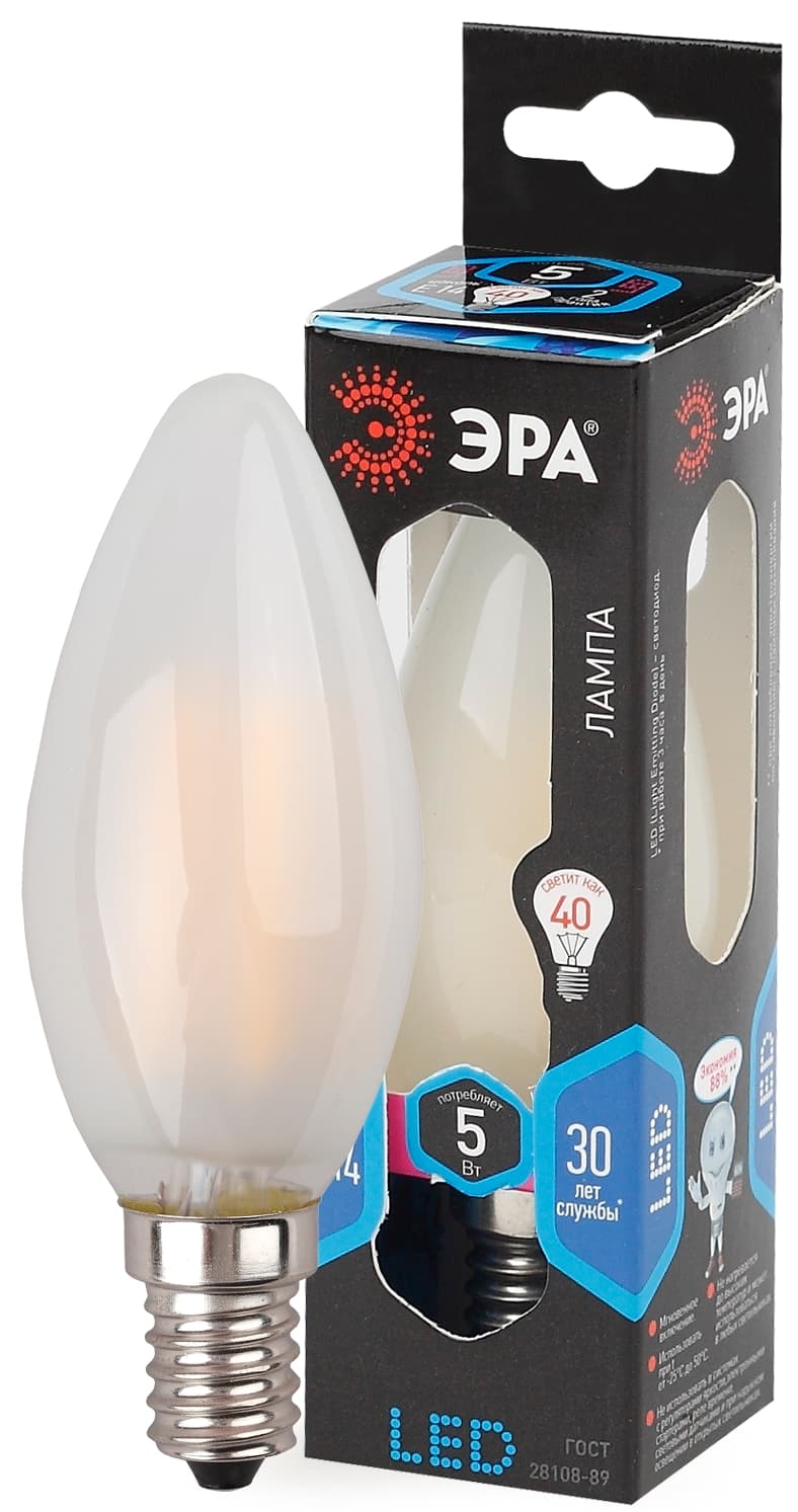 ЭРА F-LED B35-5W-840-E14 frost (филамент, свеча мат., 5Вт, нейтр, E14)