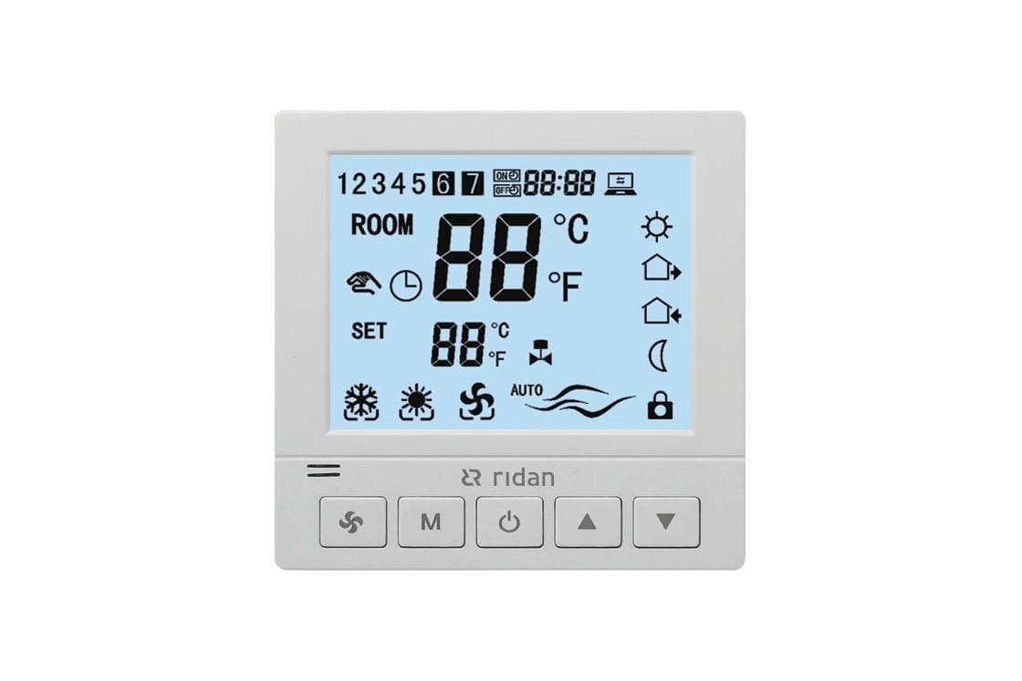 Ridan Электронный термостат Greencon-R 230V, 3 скорости вентилятора, RS485 Modbus, встраиваемый