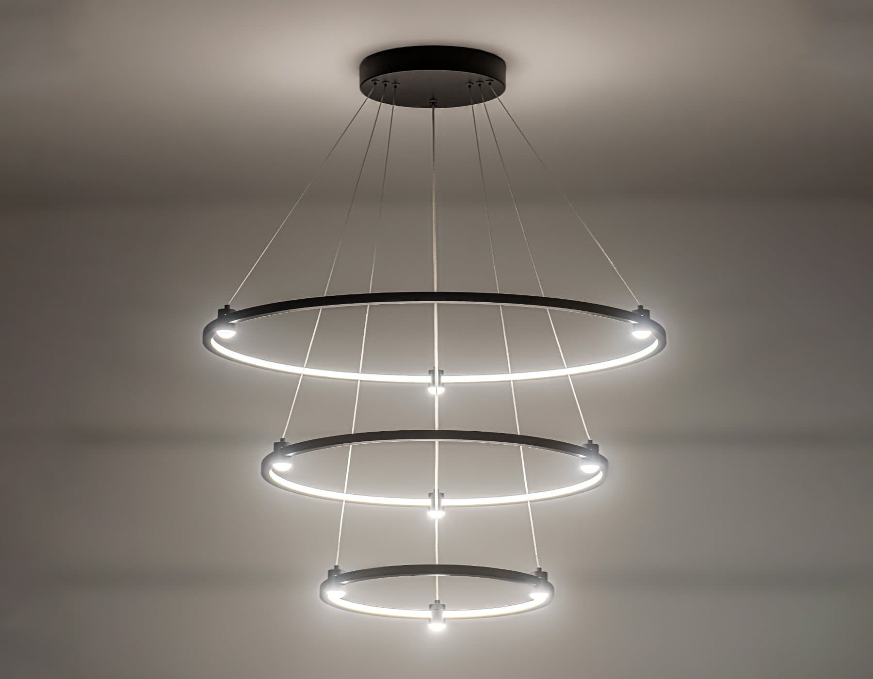 Ambrella Светильник подвесной светодиодный FL5514/3+9 BK черный 90W 3000K/4200K/6400K D800/600/400*1300 (без ПДУ) — миниатюра 3