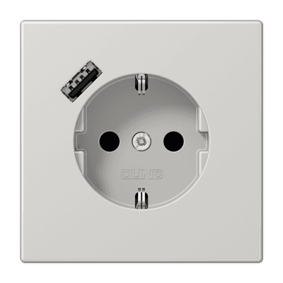 JUNG Розетка SCHUKO® с USB-зарядным устройством, тип A термопласт светло-серый LS1520-18ALG