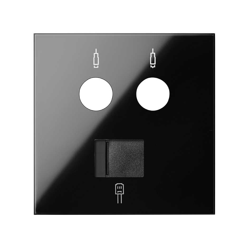 Simon 100 Черный глянец Накладка розетки комбинированной R-TV+SAT + RJ45 10000072-138
