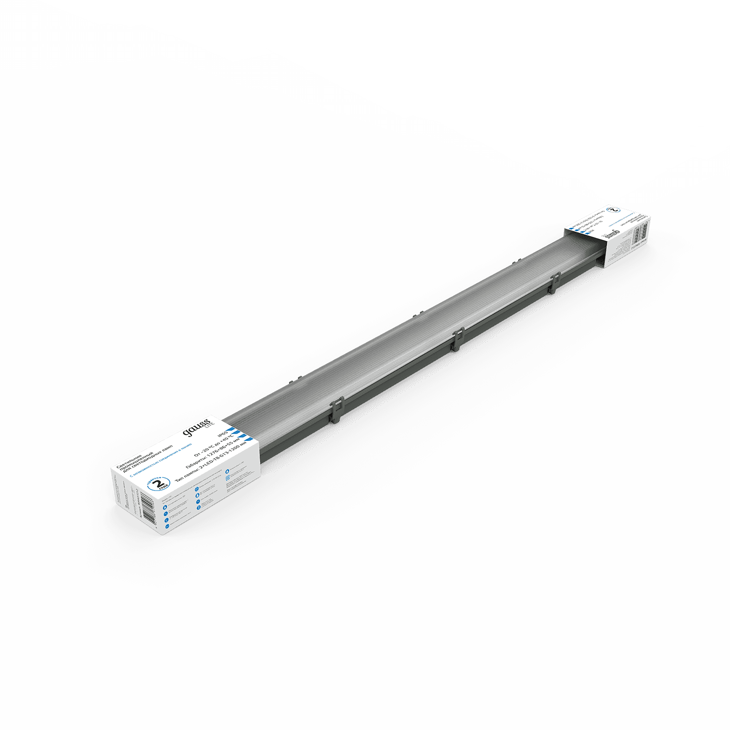 Gauss Светильник линейный СПП-Т8-G13 LITE 220-230V IP65 1276*86*55мм для LED ламп 2х1200мм 909437212 — миниатюра 5