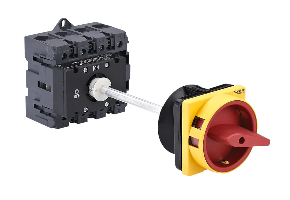 Systeme Electric Выключатель-разъединитель 4P 80A IP20 с красной выносной рукояткой на дин-рейке/плате с замком