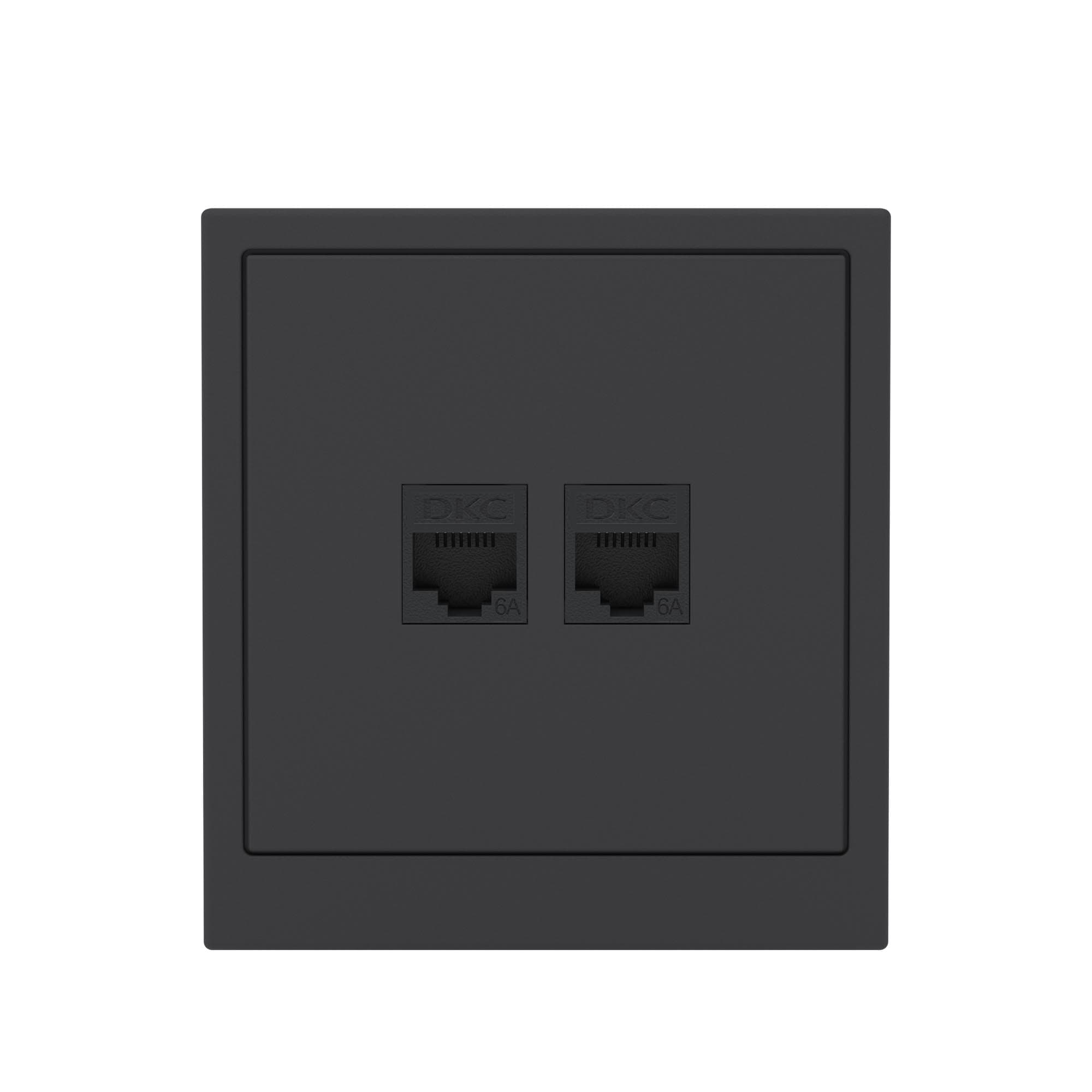 DKC KANT Компьютерная розетка RJ-45 без шторки, кат.6А двойная, черный уголь — миниатюра 6