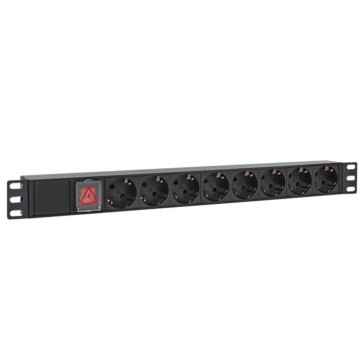 EKF Блок розеток PDU TERACOM PRO 19" 1U 16А/250В 8 розеток Schuko с выключателем шнур питания длиной 2 метра сечение 3x1,5 мм2 вилка Schuko корпус алю