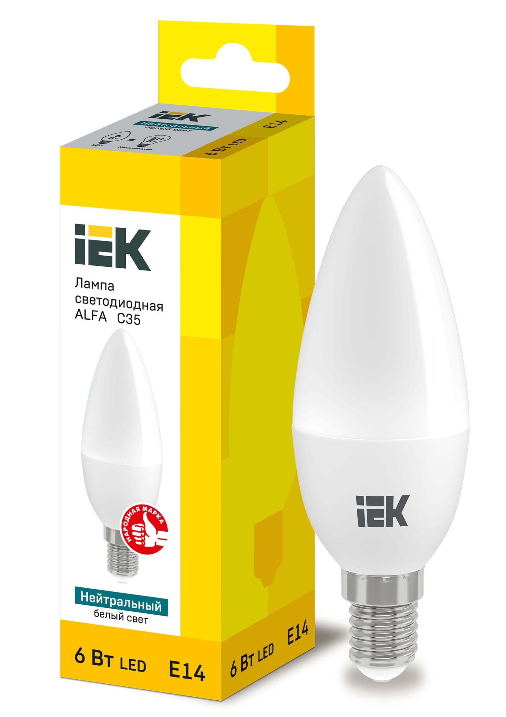 IEK Лампа LED ALFA C35 свеча 6Вт 230В 4000К E14