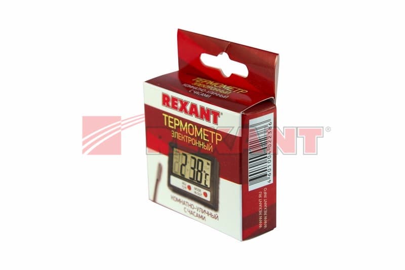 Термометр электронный комнатно-уличный с часами Rexant 70-0505 — миниатюра 2