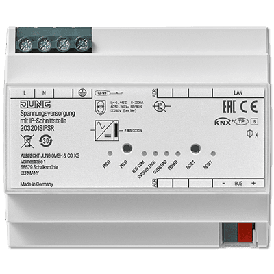 JUNG KNX блок питания, 320mA, с IP-интерфесом, монтаж на DIN-рейку, 4 модуля KNX 203201SIPSR