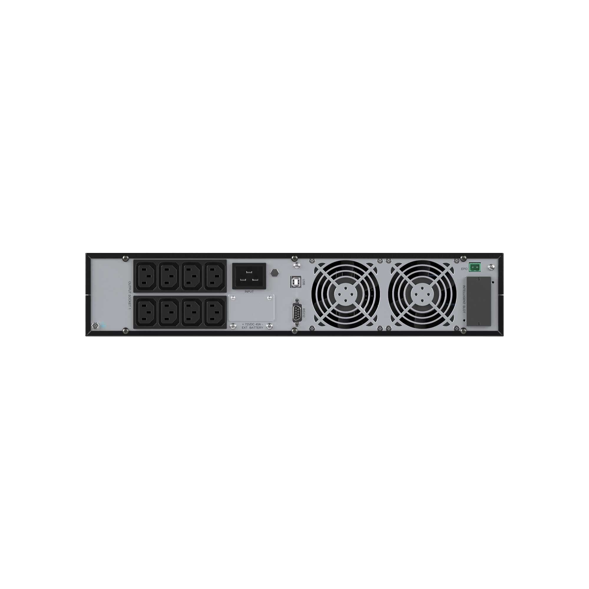 DKC Онлайн ИБП ДКС серии Small Rackmount, 3000 ВА/2700 Вт, 1/1, 8xIEC C13, EPO, USB, RS-232, RJ45, Rack 2U, 6x9Ач — миниатюра 4