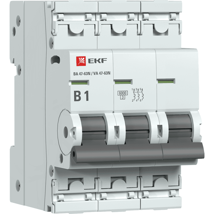 EKF Автоматический выключатель 3P 1А (B) 6кА ВА 47-63N PROxima M636301B
