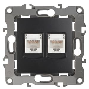 ЭРА 12-3108-05 Антрацит Розетка информационная двойная 2XRJ45, IP20, 12