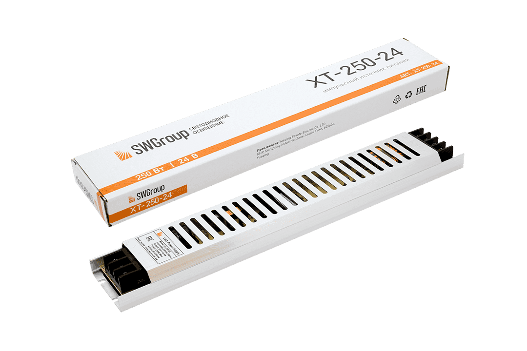 SWG Ультратонкий блок питания в металлическом корпусе, IP20, 250W, 24V XT-250-24
