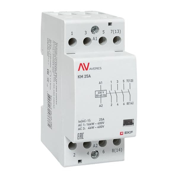 EKF Контактор модульный КМ 25А 4NO 230В АС (2 мод.) AVERES — миниатюра 1
