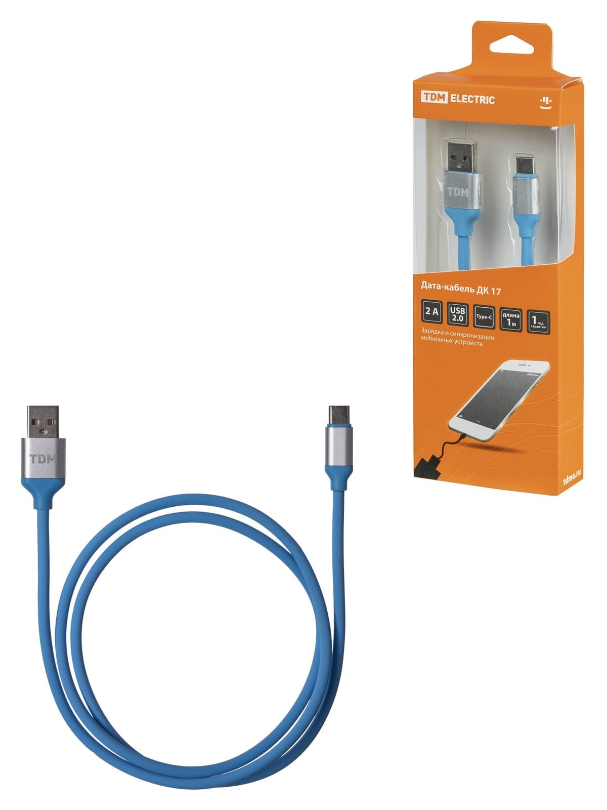 TDM Дата-кабель, ДК 17, USB - USB Type-C, 1 м, силиконовая оплетка, голубой, SQ1810-0317
