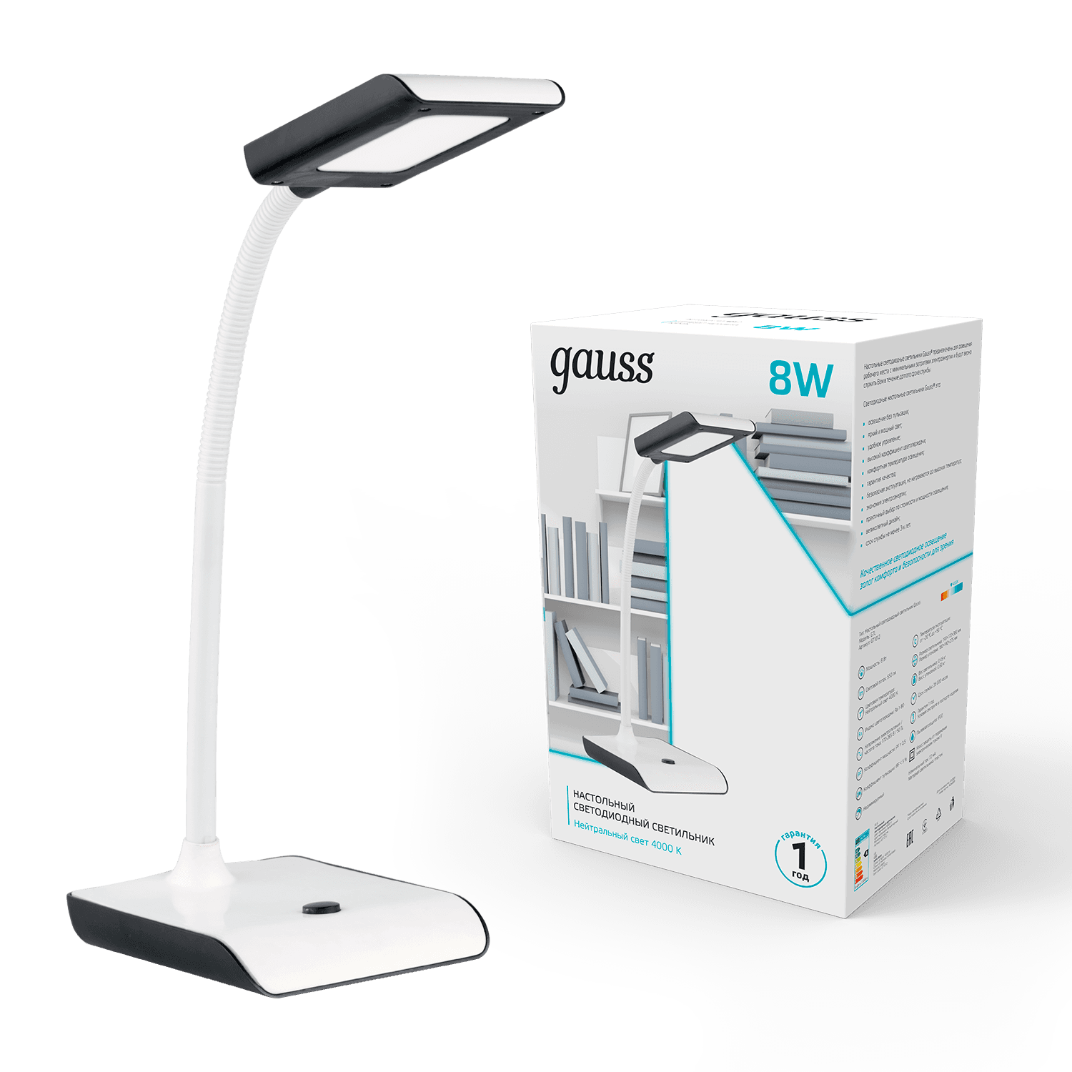 Gauss Светильник настольный модель GTL101 8W 550lm 4000K 220-240V белый c черным LED 1/20 GT1012 — миниатюра 5